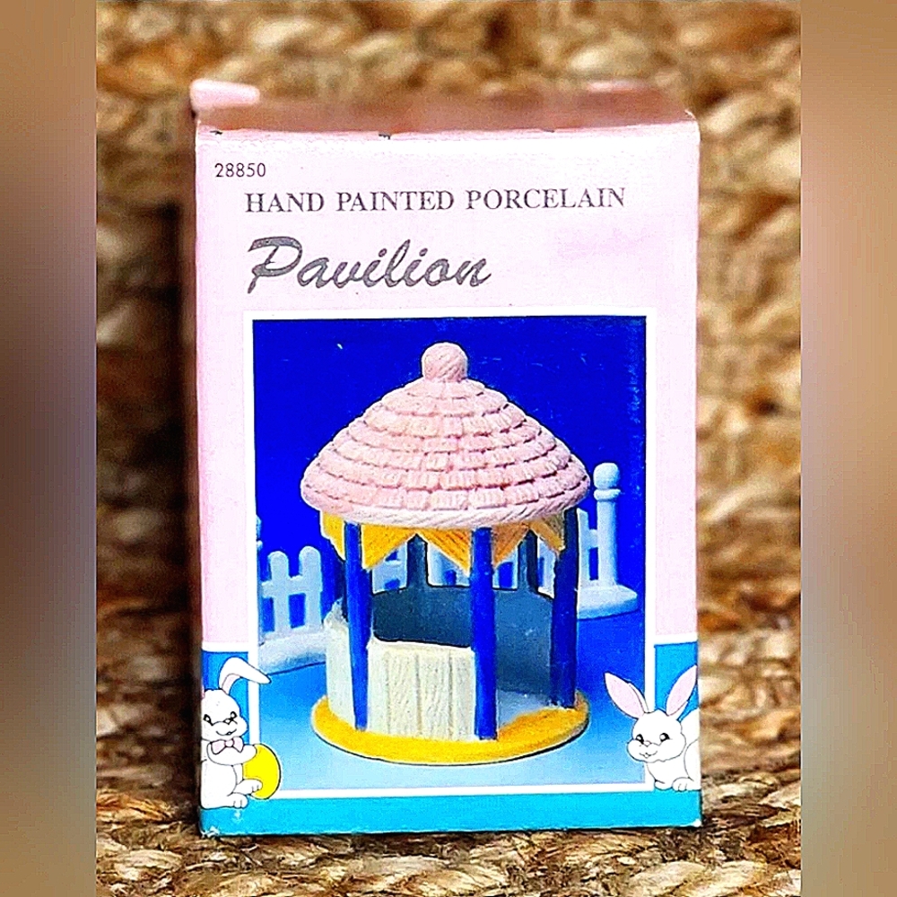 Easter Village Porcelain Hand Painted Gazebo Pavillion 1992, 4". Gift. Spring